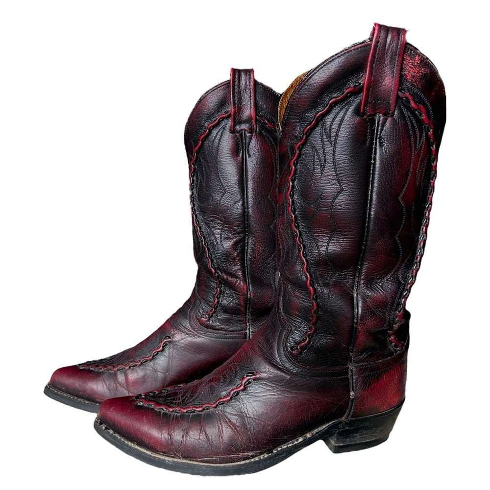 Dan Post Burgundy and Black Western Cowboy Boots